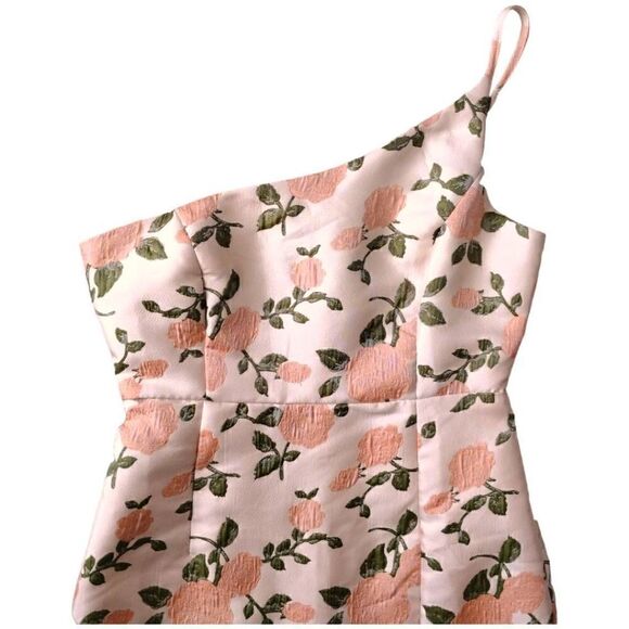 Fore Women's Dress Sz Large One Shoulder Fitted Pink Ivory Satin Short Formal - Picture 3 of 12
